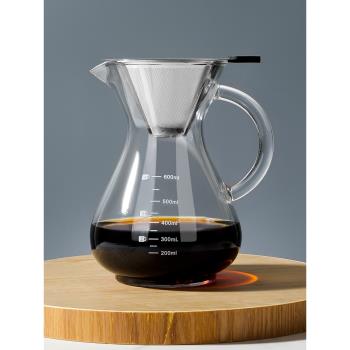 美式咖啡壺手沖咖啡分享壺耐熱玻璃過濾網滴漏壺套裝過濾器冷萃杯