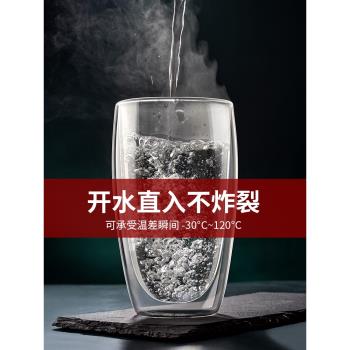 雙層玻璃杯子水杯隔熱圓身直升杯咖啡杯不燙手加厚防燙真空泡茶杯