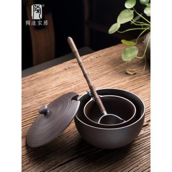 中式圍爐煮茶器柴燒煮茶碗勺家用黑檀木長柄分茶勺古法茶具煮茶鍋