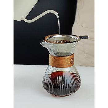 新款豎紋一體咖啡壺耐熱玻璃分享壺可加熱手沖咖啡壺套裝過濾器具