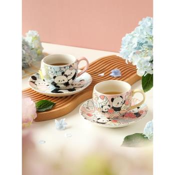 藍蓮花熊貓手繪釉下彩咖啡杯碟套裝陶瓷家用下午茶高顏值女生小眾