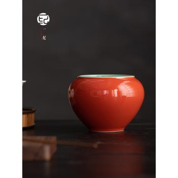 故宮紅建水陶瓷茶洗茶渣缸水盂復古家用蓋碗茶具壺承幹泡臺小水盂
