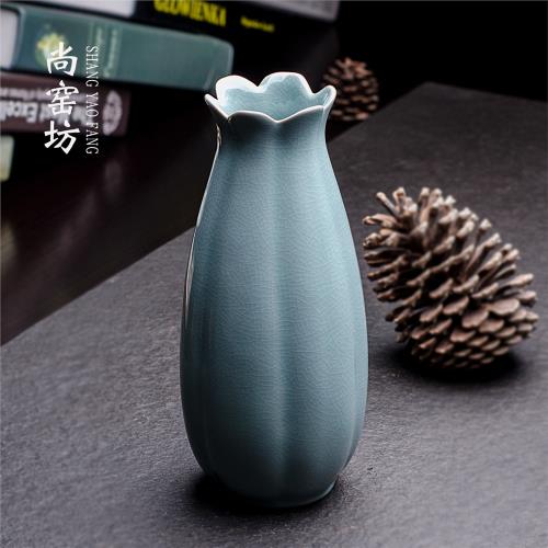天青汝窯花瓶客廳復古開片現代花插桌面茶道花器擺件簡約家居飾品|茶道