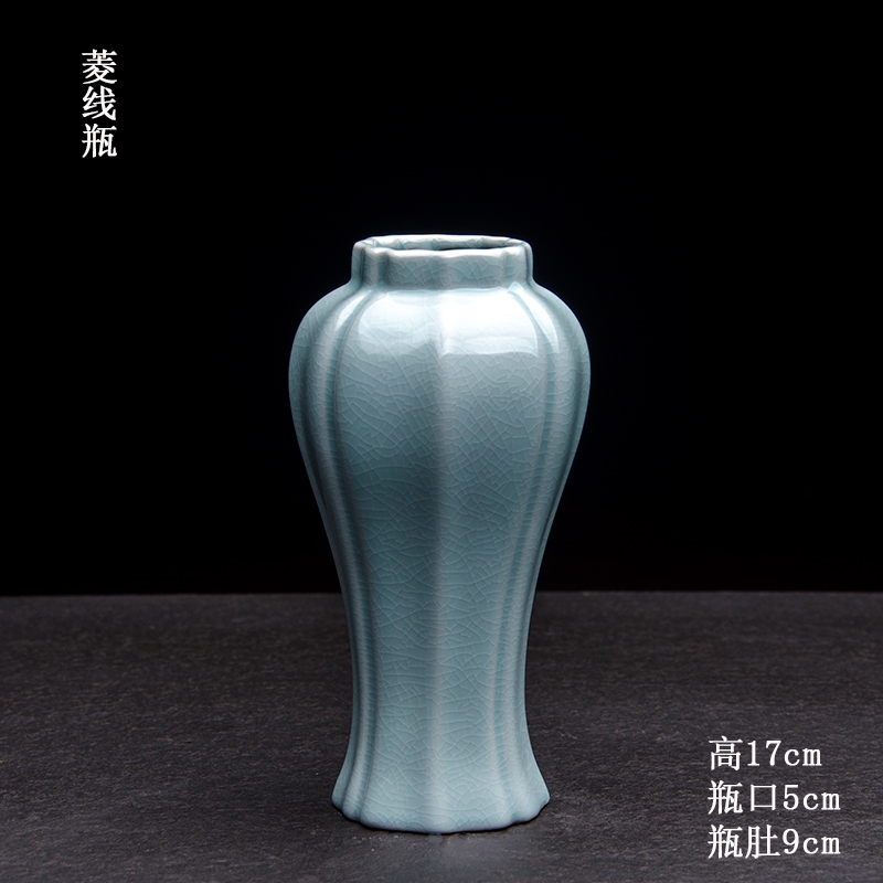 天青汝窯花瓶客廳復古開片現代花插桌面茶道花器擺件簡約家居飾品|茶道