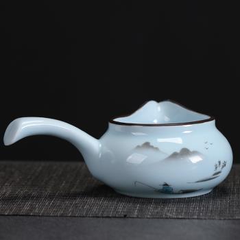 陶瓷茶具公道杯側把防燙分茶器一體分茶杯青瓷裝茶器公平杯公道杯