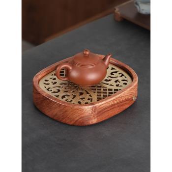 神雕花梨木干泡盤家用實木小號茶盤迷你儲水式茶臺簡約中式方壺承
