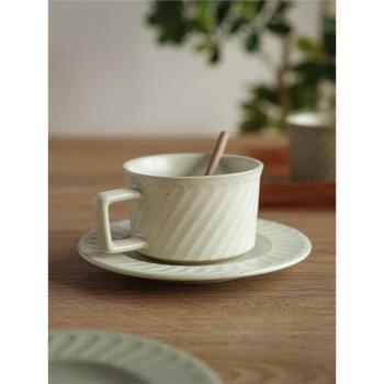日式做舊復古斜條紋拉花咖啡杯碟套裝馬克杯陶瓷餐廳下午茶喝水杯