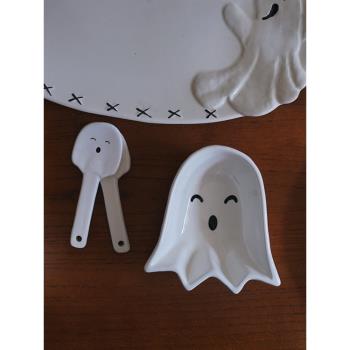 小可愛 出口歐式卡通小幽靈造型陶瓷小碟 甜品碟醬料碟手繪小勺