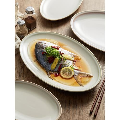 橢圓魚盤家用蒸魚盤窯變陶瓷盤子商用高級感飯店日式餐具菜盤大號
