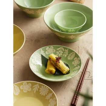 小森林陶瓷碗盤套裝家用網紅創意湯碗浮雕盤子高顏值米飯碗餐具組