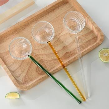網紅湯匙日式透明玻璃勺子長柄耐高溫喝湯小湯勺家用螺螄粉熱油勺