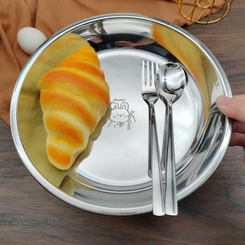 316L不銹鋼盤子高級感輕奢菜盤家用水果圓烤盤盤食品級菜碟子餐盤