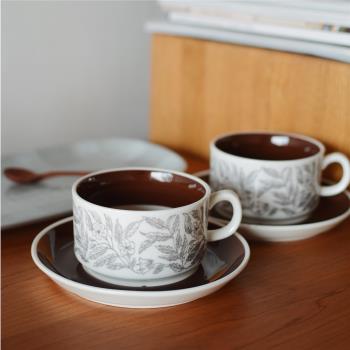 棕木槿咖啡杯碟中古復刻拉花陶瓷咖啡杯下午茶杯碟辦公室日用杯碟
