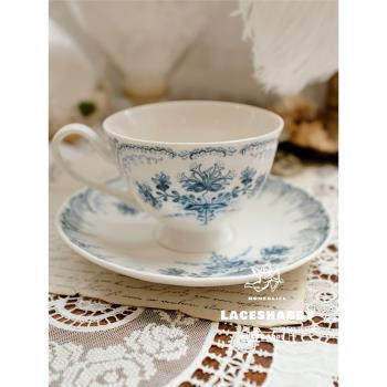 新款法式復古法瓷攝政系列藍色碎花陶瓷下午茶杯碟套裝咖啡杯子