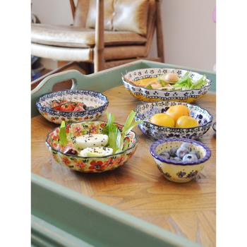 埃蘭迪爾出口韓國波蘭風中古餐具手繪復古菜盤子釉下彩家用小菜碟