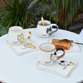 日式陶瓷貓咪吐司造型盤早餐盤家用可愛卡通面包平盤個性創意餐具