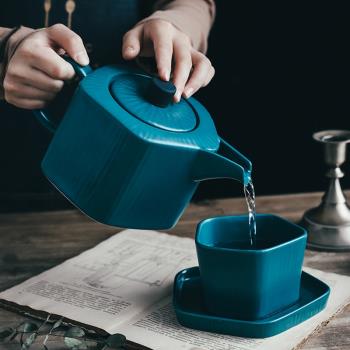 啞光陶瓷茶壺 北歐泡茶水壺杯碟家用餐具大容量花茶壺咖啡壺水具