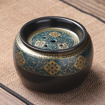 茶洗家用大號特大日式禪意水盂黑陶瓷復古風帶蓋茶道小建水茶渣缸