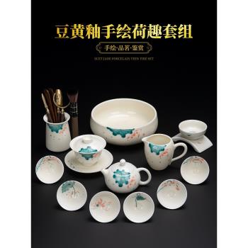 陶福氣高級感手繪茶具套裝家用女士陶瓷功夫泡茶壺蓋碗茶杯禮盒裝