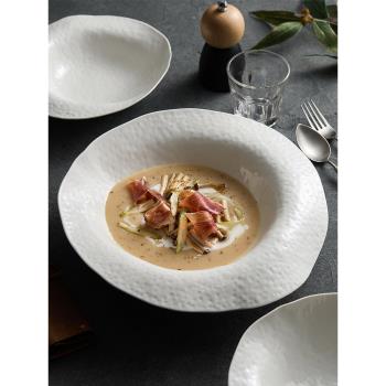 陶瓷盤子家用湯盤酒店餐廳餐具高級感不規則異形白色沙拉盤西餐盤
