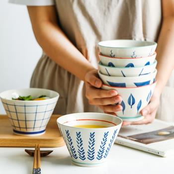 日式陶瓷碗單個可愛飯碗面碗小碗手繪風高腳碗斗笠碗創意個性家用