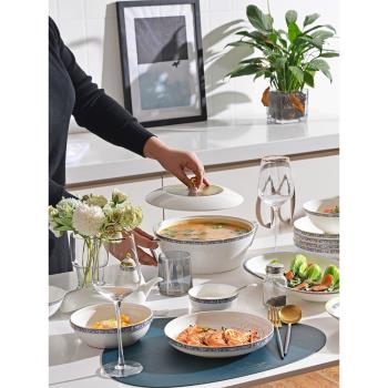 碗碟套裝現代簡約家用日式餐具北歐創意輕奢碗盤景德鎮陶瓷碗組合