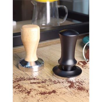 不銹鋼304實心咖啡壓粉器 51/58mm花梨木壓粉錘咖啡機手柄布粉器