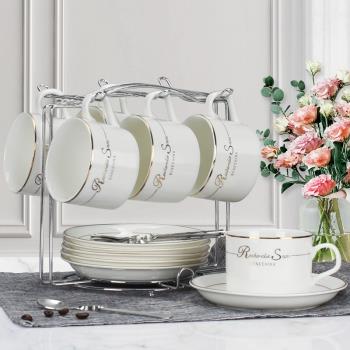 歐式小奢華陶瓷咖啡杯套裝碟勺家用簡約咖啡杯6件套 創意咖啡杯碟