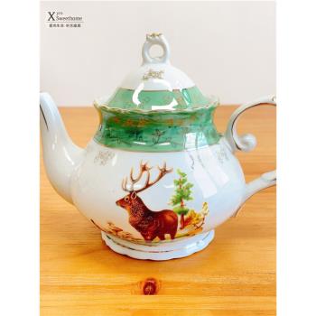 北歐描金咖啡壺 陶瓷茶壺 冷水壺咖啡具 下午茶英式家用 甜品碟