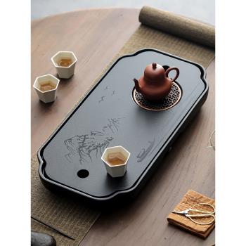 2023新款烏金石茶盤家用現代簡約陶瓷儲排水兩用茶臺干泡托盤茶海