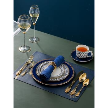 深藍色伍德牛排盤家用創意西餐宴會餐具歐式高檔西餐盤碗碟套裝