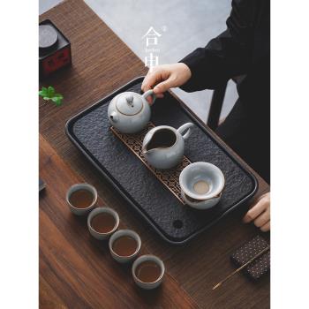 汝窯茶具套裝家用陶瓷功夫茶壺泡茶杯中式輕奢高端茶具茶臺一整套