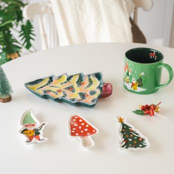 夢田良品 出口美國AN圣誕樹手繪收納裝飾盤雪地樂隊馬克杯咖啡杯