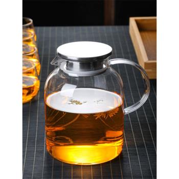 耐熱玻璃冷水壺茶壺明火加熱開水壺果汁壺大口徑歐式小清新花茶壺