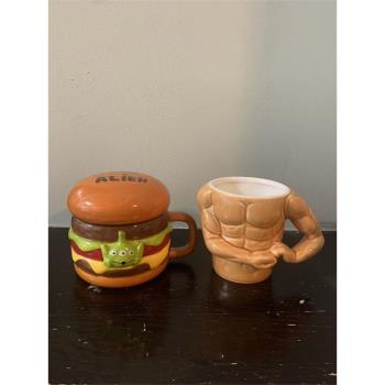 久物 ins可愛大漢堡包造型陶瓷帶蓋健身馬克杯中二杯子早餐燕麥杯