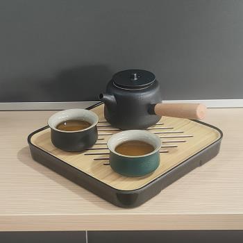 黑陶側把茶壺茶杯家用套裝簡約一壺兩杯民宿客房客廳精品功夫茶具