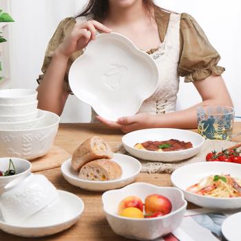 櫻之歌北歐物語陶瓷餐具白瓷米飯碗盤碟家用湯碗菜盤湯碗組合ins