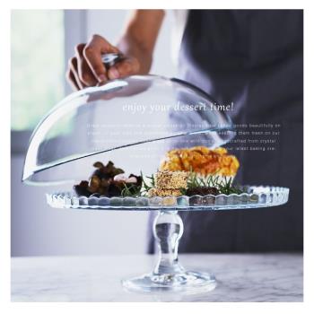 Pasabahce進口玻璃蛋糕碟大號法式點心盤高腳水果盤甜品托盤帶蓋