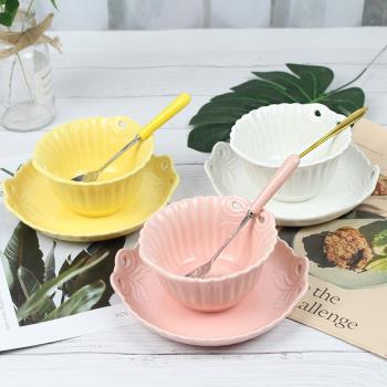 愛美惠 歐式浮紋早餐碗盤碟套裝 蝴蝶結條紋家居實用粥碗零食碟