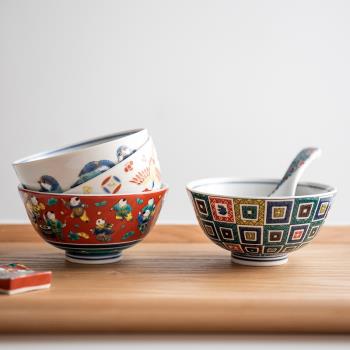 日本原裝進口九谷燒四季之花湯碗多色日式陶瓷單個米飯碗花卉餐具