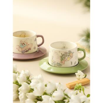 藍蓮花咖啡杯子拉花茶杯高顏值精致兩件套陶瓷杯碟套裝網紅馬克杯
