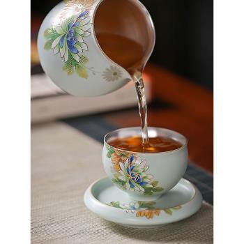 銀茶具 999純銀茶杯主人杯家用陶瓷品茗杯單杯汝窯茶碗茶盞禮品