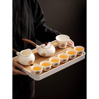 德化羊脂玉白瓷功夫茶具套裝輕奢高檔家用陶瓷側把泡茶壺蓋碗茶杯