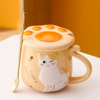 陶瓷馬克杯可愛貓咪卡通杯子情侶男女水杯咖啡杯帶蓋勺早餐牛奶杯