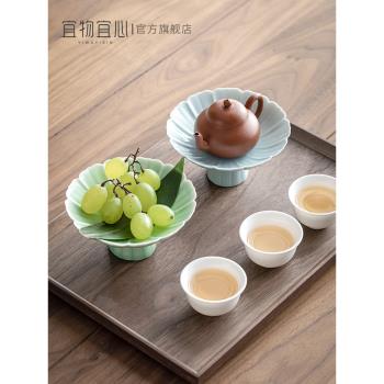 中式高腳茶點盤精致點心盤小干果盤輕奢高檔青花瓷水果盤五谷供盤