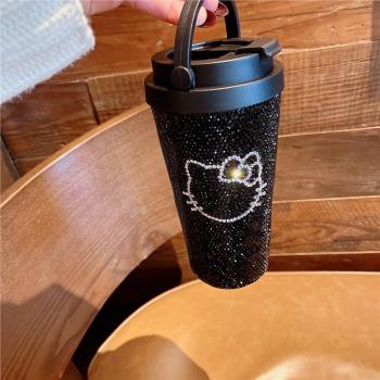 奢華保溫杯便攜隨行咖啡杯高顏值辦公室家用鑲鉆kt貓大容量水杯潮