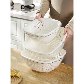 洗菜盆瀝水籃家用廚房用品加厚加大雙層洗菜籃子食品級客廳水果盤