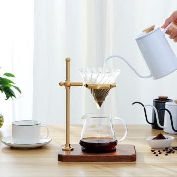 日式純黃銅手沖咖啡架 北美胡桃木手沖咖啡滴漏架 升降可調直桿款