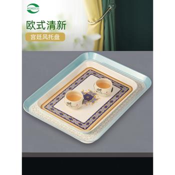 託盤長方形歐式復古家用茶盤茶水杯盤創意現代客廳塑膠水果盤餐盤