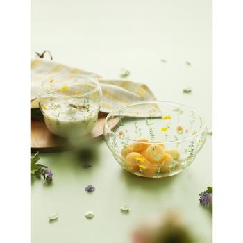藍蓮花創意玻璃水果碗家用網紅早餐碗甜品碗耐熱高顏值餐具組合